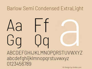 Barlow Semi Condensed ExtraLight Version 1.208 Font Sample