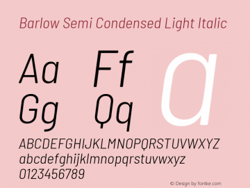 Barlow Semi Condensed Light Italic Version 1.208 Font Sample