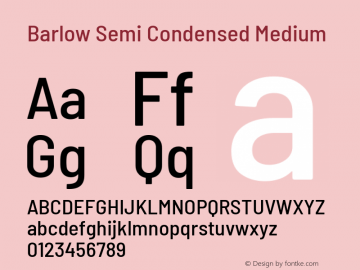 Barlow Semi Condensed Medium Version 1.208 Font Sample