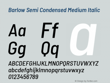 Barlow Semi Condensed Medium Italic Version 1.208 Font Sample