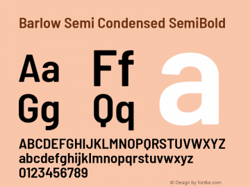 Barlow Semi Condensed SemiBold Version 1.208 Font Sample