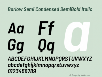 Barlow Semi Condensed SemiBold Italic Version 1.208 Font Sample