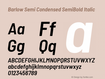Barlow Semi Condensed SemiBold Italic Version 1.208 Font Sample
