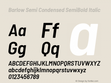 Barlow Semi Condensed SemiBold Italic Version 1.208 Font Sample