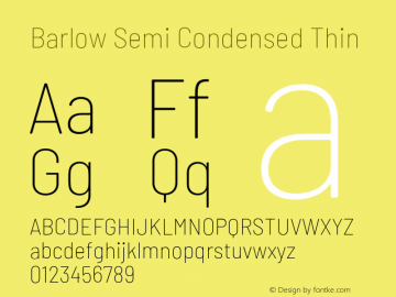Barlow Semi Condensed Thin Version 1.208;PS 001.208;hotconv 1.0.88;makeotf.lib2.5.64775 Font Sample