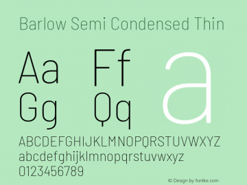Barlow Semi Condensed Thin Version 1.208 Font Sample