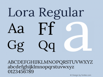 Lora Regular Version 2.103 Font Sample