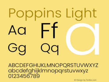 Poppins Light Version 3.200;PS 1.000;hotconv 16.6.54;makeotf.lib2.5.65590 Font Sample