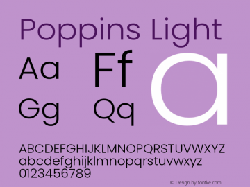Poppins Light Version 3.200;PS 1.000;hotconv 16.6.54;makeotf.lib2.5.65590 Font Sample