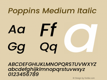 Poppins Medium Italic Version 3.200;PS 1.000;hotconv 16.6.54;makeotf.lib2.5.65590 Font Sample