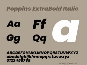 Poppins ExtraBold Italic Version 3.200;PS 1.000;hotconv 16.6.54;makeotf.lib2.5.65590 Font Sample
