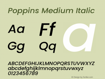 Poppins Medium Italic Version 3.200;PS 1.000;hotconv 16.6.54;makeotf.lib2.5.65590图片样张