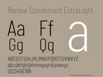 Barlow Condensed ExtraLight Version 1.300 Font Sample