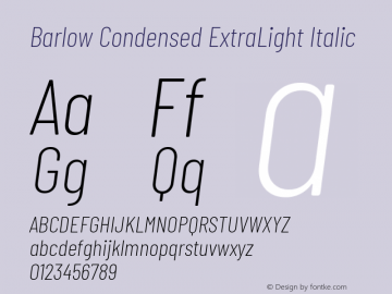 Barlow Condensed ExtraLight Italic Version 1.300 Font Sample