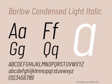 Barlow Condensed Light Italic Version 1.300 Font Sample