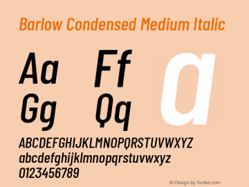 Barlow Condensed Medium Italic Version 1.300 Font Sample