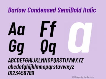 Barlow Condensed SemiBold Italic Version 1.300 Font Sample