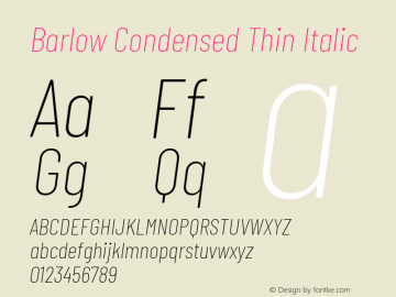 Barlow Condensed Thin Italic Version 1.300 Font Sample