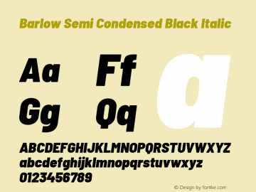 Barlow Semi Condensed Black Italic Version 1.300 Font Sample