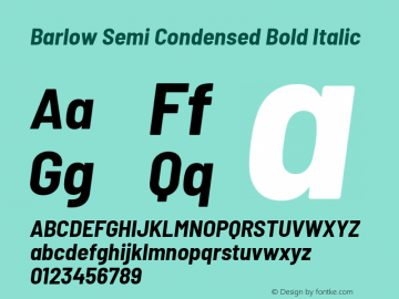 Barlow Semi Condensed Bold Italic Version 1.300 Font Sample