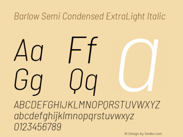 Barlow Semi Condensed ExtraLight Italic Version 1.300 Font Sample