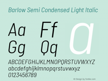 Barlow Semi Condensed Light Italic Version 1.300 Font Sample