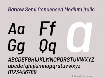 Barlow Semi Condensed Medium Italic Version 1.300 Font Sample