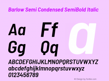 Barlow Semi Condensed SemiBold Italic Version 1.300 Font Sample