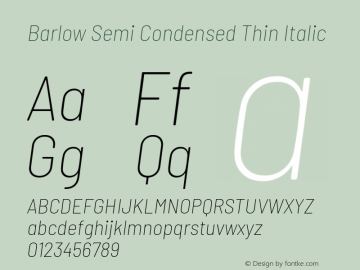 Barlow Semi Condensed Thin Italic Version 1.300 Font Sample