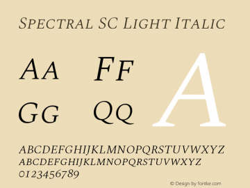 Spectral SC Light Italic Version 2.001 Font Sample