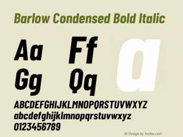 Barlow Condensed Bold Italic Version 1.101;PS 001.101;hotconv 1.0.88;makeotf.lib2.5.64775 Font Sample
