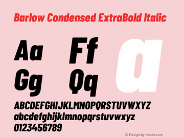 Barlow Condensed ExtraBold Italic Version 1.101;PS 001.101;hotconv 1.0.88;makeotf.lib2.5.64775 Font Sample