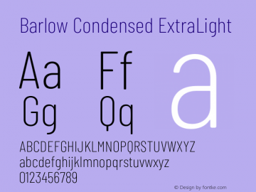 Barlow Condensed ExtraLight Version 1.101;PS 001.101;hotconv 1.0.88;makeotf.lib2.5.64775 Font Sample