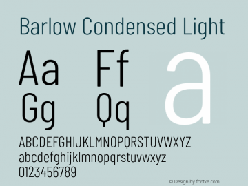 Barlow Condensed Light Version 1.101;PS 001.101;hotconv 1.0.88;makeotf.lib2.5.64775 Font Sample