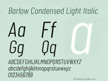 Barlow Condensed Light Italic Version 1.101;PS 001.101;hotconv 1.0.88;makeotf.lib2.5.64775 Font Sample