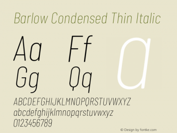 Barlow Condensed Thin Italic Version 1.101;PS 001.101;hotconv 1.0.88;makeotf.lib2.5.64775 Font Sample