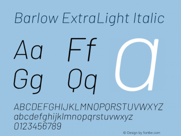 Barlow ExtraLight Italic Version 1.101;PS 001.101;hotconv 1.0.88;makeotf.lib2.5.64775 Font Sample