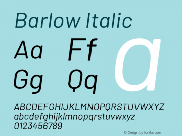 Barlow Italic Version 1.101;PS 001.101;hotconv 1.0.88;makeotf.lib2.5.64775图片样张