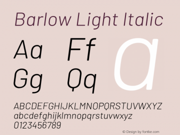 Barlow Light Italic Version 1.101;PS 001.101;hotconv 1.0.88;makeotf.lib2.5.64775 Font Sample