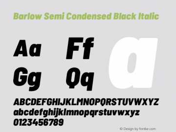 Barlow Semi Condensed Black Italic Version 1.101;PS 001.101;hotconv 1.0.88;makeotf.lib2.5.64775 Font Sample