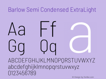 Barlow Semi Condensed ExtraLight Version 1.101;PS 001.101;hotconv 1.0.88;makeotf.lib2.5.64775 Font Sample