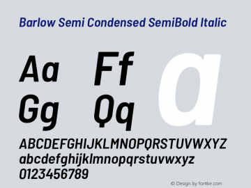 Barlow Semi Condensed SemiBold Italic Version 1.101;PS 001.101;hotconv 1.0.88;makeotf.lib2.5.64775 Font Sample