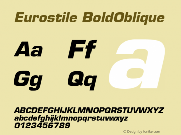 Eurostile BoldOblique Version 001.002 Font Sample