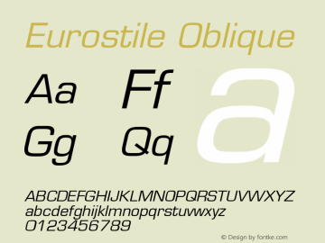 Eurostile Oblique Version 001.003 Font Sample