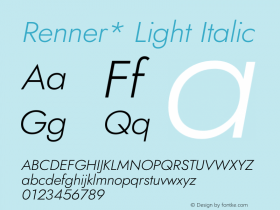 Renner* Light Italic Version 002.100 ; ttfautohint (v0.97) -l 8 -r 50 -G 200 -x 14 -f dflt -w G图片样张