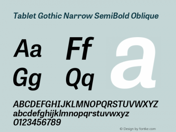 TabletGothicNarrowSb-Italic  Font Sample