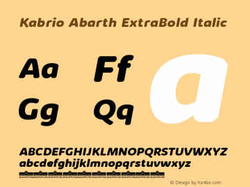 KabrioAbarth-ExtraBoldItalic Version 1.000 Font Sample