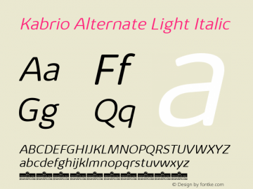 KabrioAlternate-LightItalic Version 1.000 Font Sample