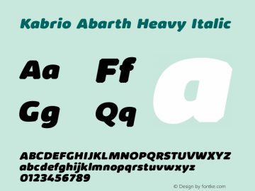 KabrioAbarth-HeavyItalic Version 1.000 Font Sample