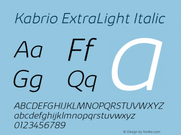 Kabrio-ExtraLightItalic Version 1.000 Font Sample